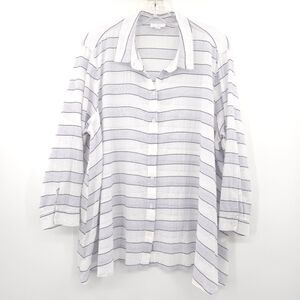 J. Jill Button Down Shirt Women L White Blue Striped Long Sleeve Cotton